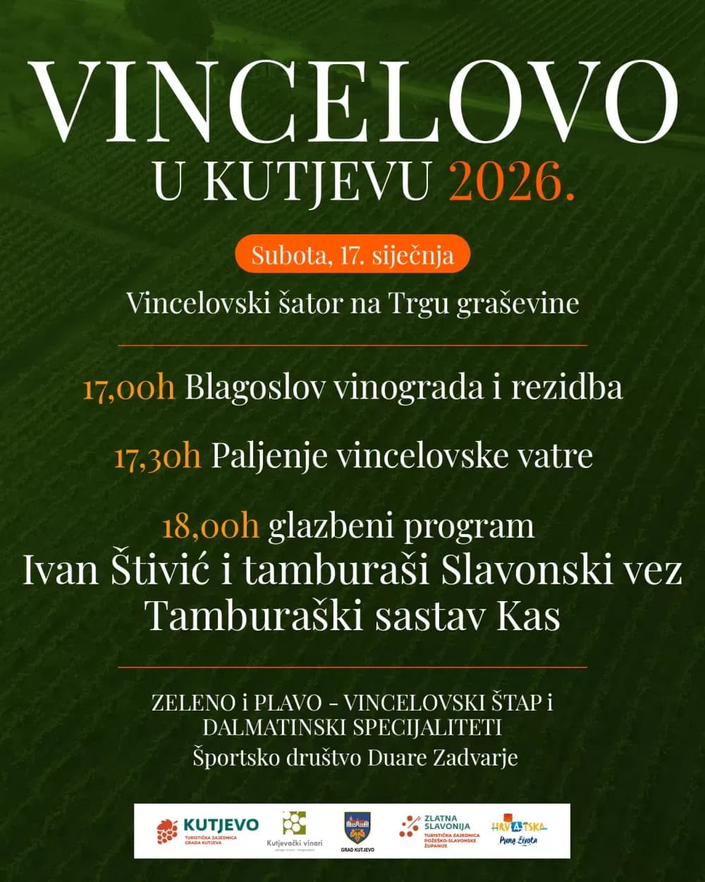 Kutjevo ove subote slavi Vincelovo na Trgu graševine
