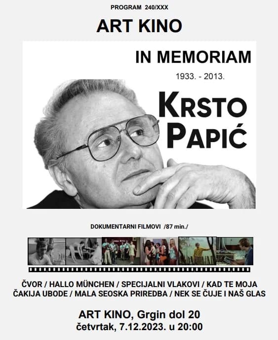 ART KINO: Niz dokumentaraca legendarnog Krste Papića