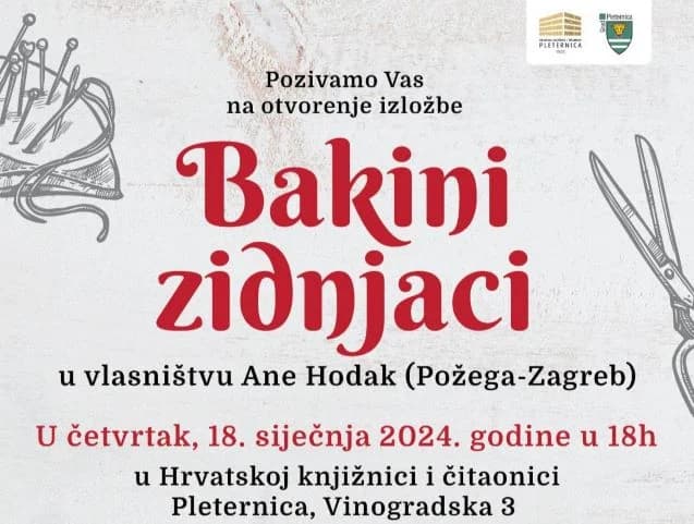 PLETERNIČKA KNJIŽNICA: U četvrtak 18. siječnja otvorenje izložbe „Bakini zidnjaci“