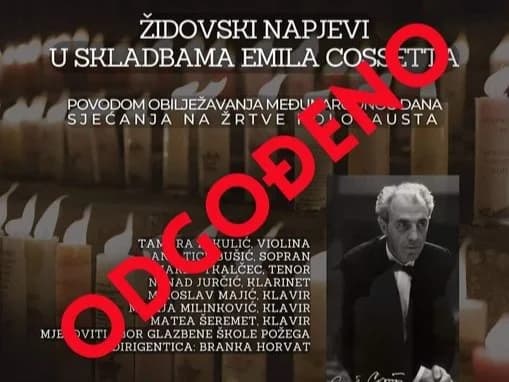 Odgođen je koncert „Židovski napjevi u skladbama Emila Cossetta“