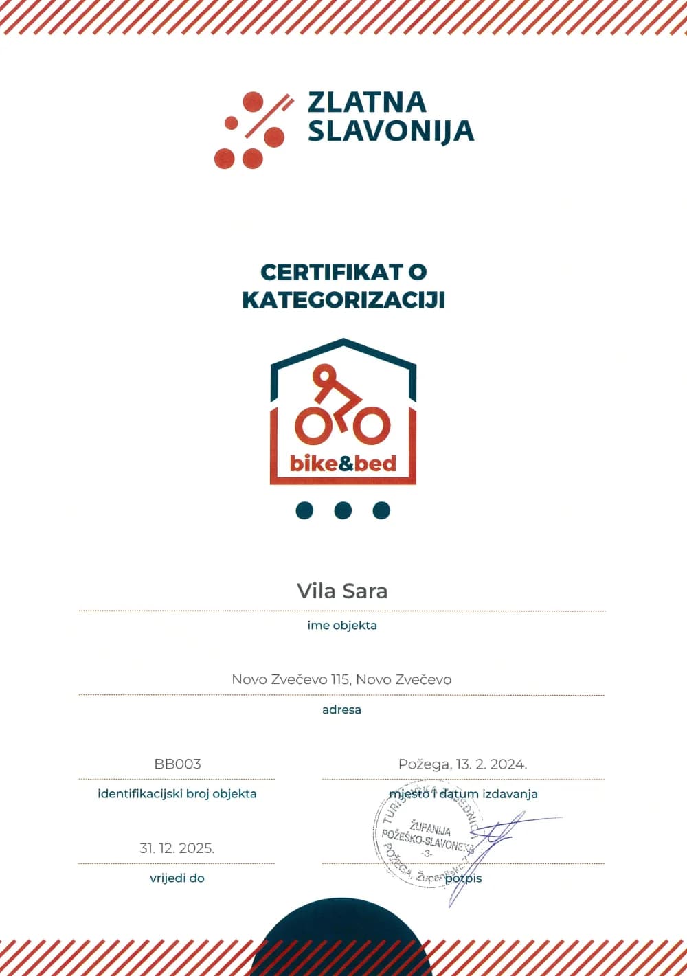 ʼZlatna Slavonija Bike&Bedʼ unaprjeđuje smještajnu turističku ponudu Požeško-slavonske županije