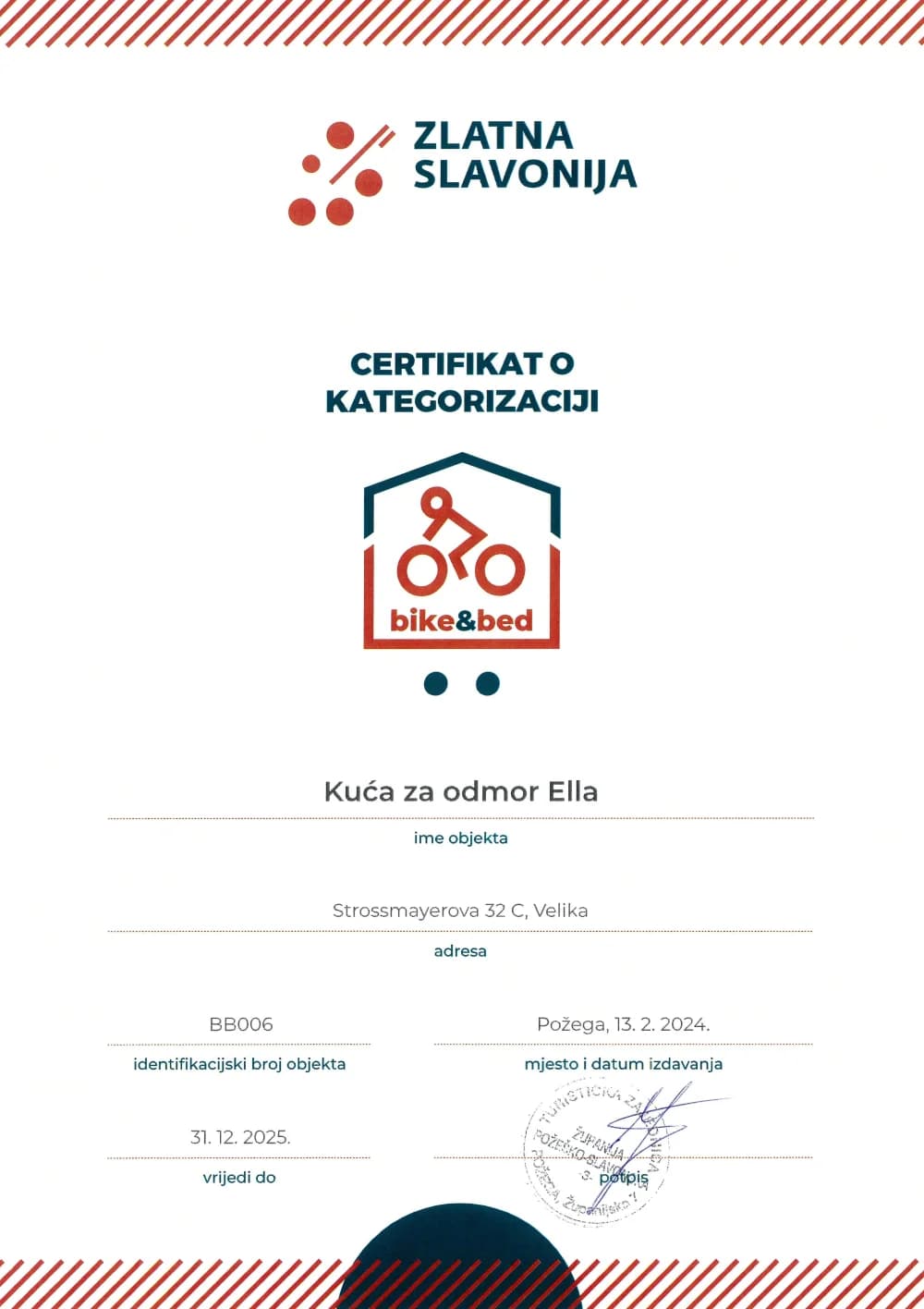 ʼZlatna Slavonija Bike&Bedʼ unaprjeđuje smještajnu turističku ponudu Požeško-slavonske županije