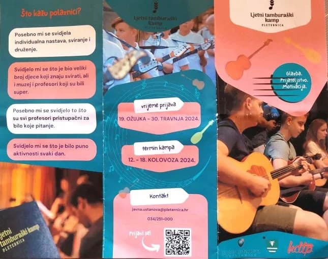 LJETNI TAMBURAŠKI KAMP U PLETERNICI: Prijave od 19. ožujka do 30. travnja, a sedmodnevna manifestacija u kolovozu