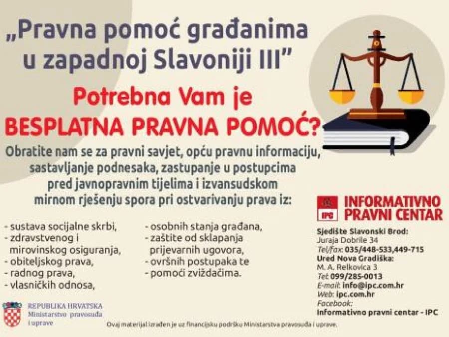 Besplatna pravna pomoć u Požegi 9. svibnja 2024.