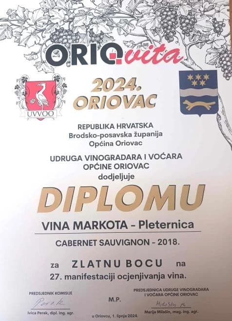 Cabernet sauvignon vinarije Markota iz Pleternice šampion u kategoriji crnih vina