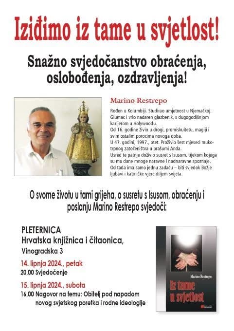 Danas i sutra zanimljivo predavanje Marina Restrepa ʼIziđimo iz tame u svjetlost!ʼ