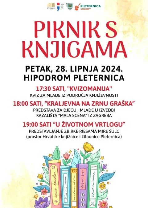 „PIKNIK S KNJIGAMA“ U PLETERNICI Na hipodromu program za mlade i djecu, u Knjižnici večer poezije Mire Šulc