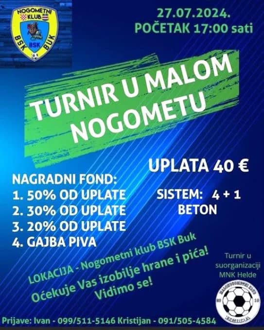 SUBOTA 27.SRPNJA 2024.: Tradicionalni malonogometni turnir u Buku