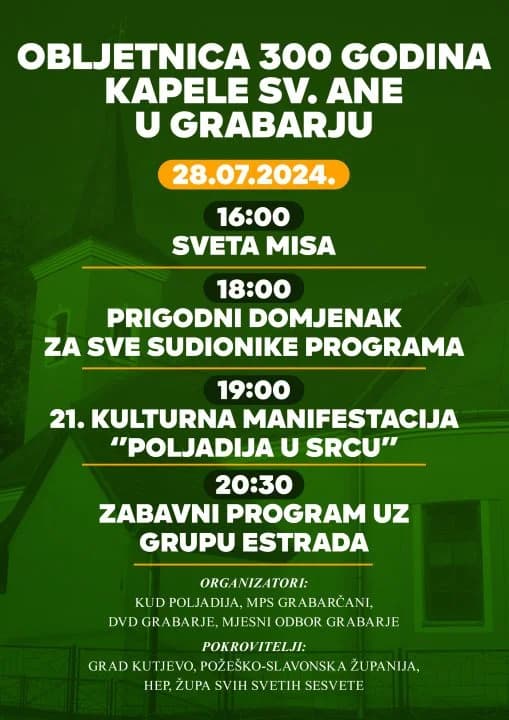 NAJAVA] Danas proslava 300 godina Kapele Sv. Ane: Poljadija u srcu, povijest i zajedništvo u Grabarju