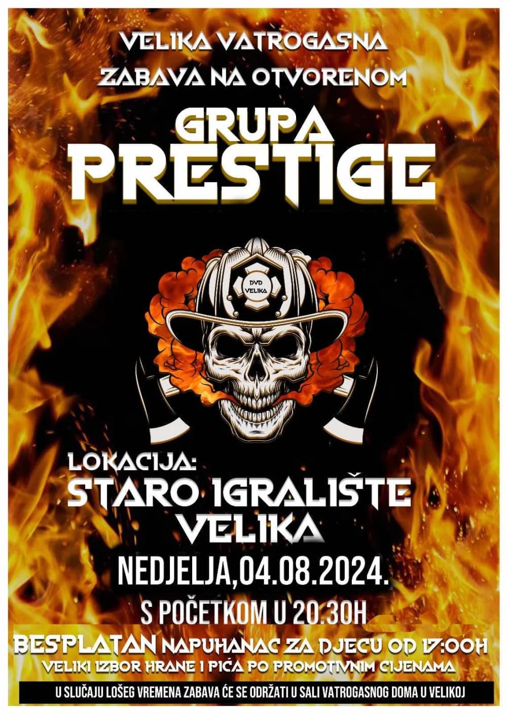 (NAJAVA) Velika vatrogasna zabava na otvorenom u Velikoj uz grupu Prestige