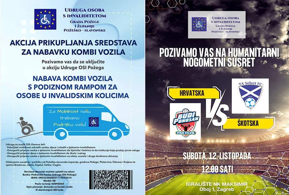 KUPOVINA KOMBIJA NEOPHODNOG POŽEŠKIM OSOBAMA S INVALIDITETOM:  Akciju pomažu i nogometaši