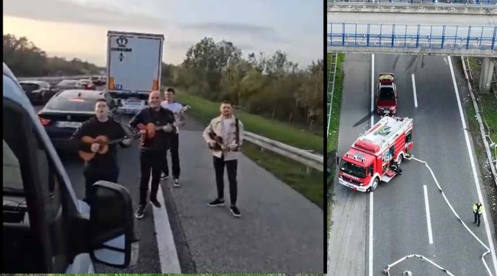 Tako to rade požeško tamburaši Paori - zasvirali na sred autoputa kod Novske dok su čekali prolazak zbog prometne nesreće