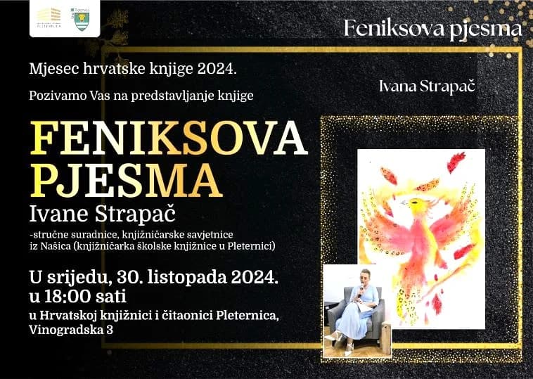 Večeras u Pleternici promocija zbirke pjesama autorice Ivane Strapač iz Našica