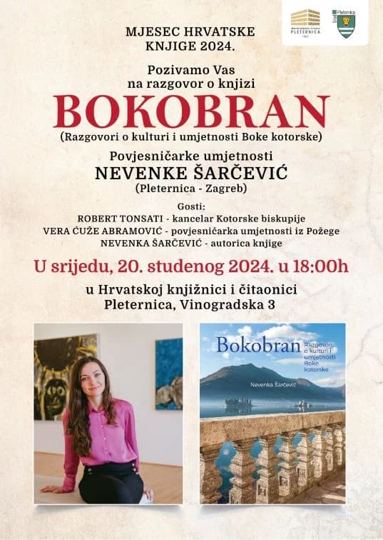 VEČERAS U PLETERNIČKOJ KNJIŽNICI: Promocija knjige autorice Nevenke Šarčević o kulturi i umjetnosti Boke kotorske