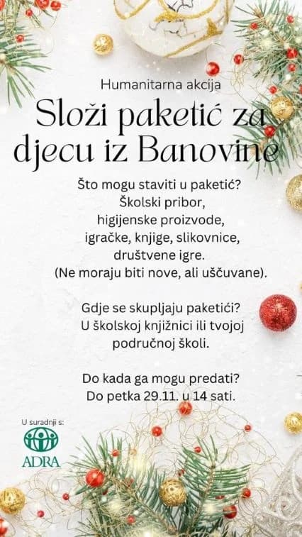 PLETERNIČKA OSNOVNA ŠKOLA: Humanitarna akcija za djecu Banovine