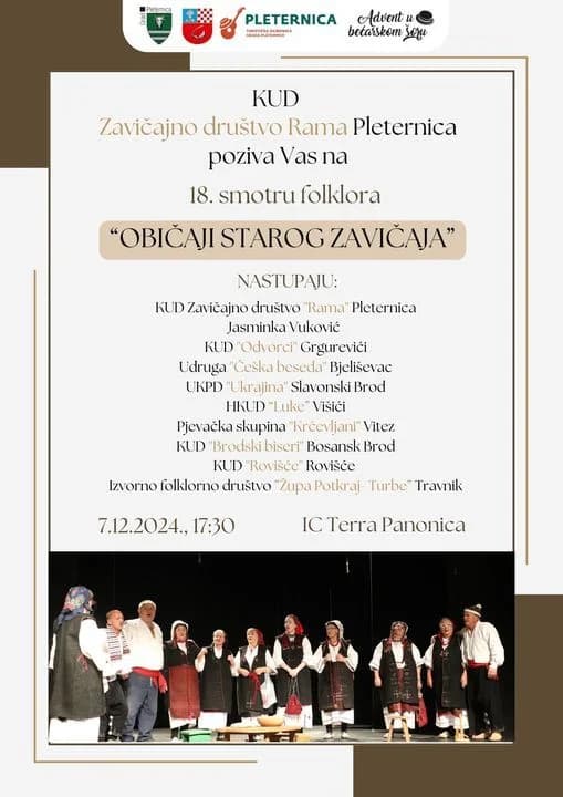 UZ DAN GRADA PLETERNICE: U subotu 18. Smotra folklora ʼObičaji starog zavičajaʼ