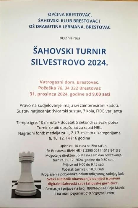 Kadetski šahovski turnir „Silvestrovo 2024“