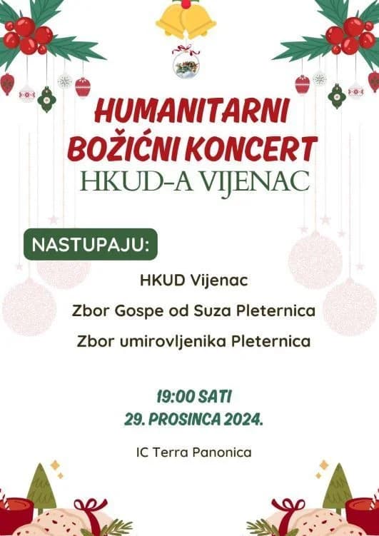 (NAJAVA) Humanitarni božićni koncert HKUD-A Vijenac u Pleternici za Udrugu Osmjeh