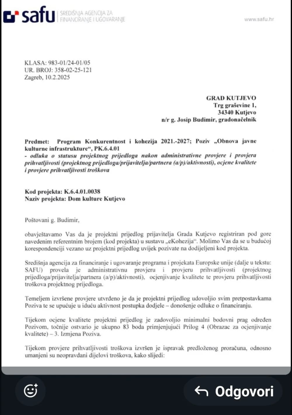 Bespovratnih 4,5 milijuna eura stiže u Grad Kutjevo za novu građevinu