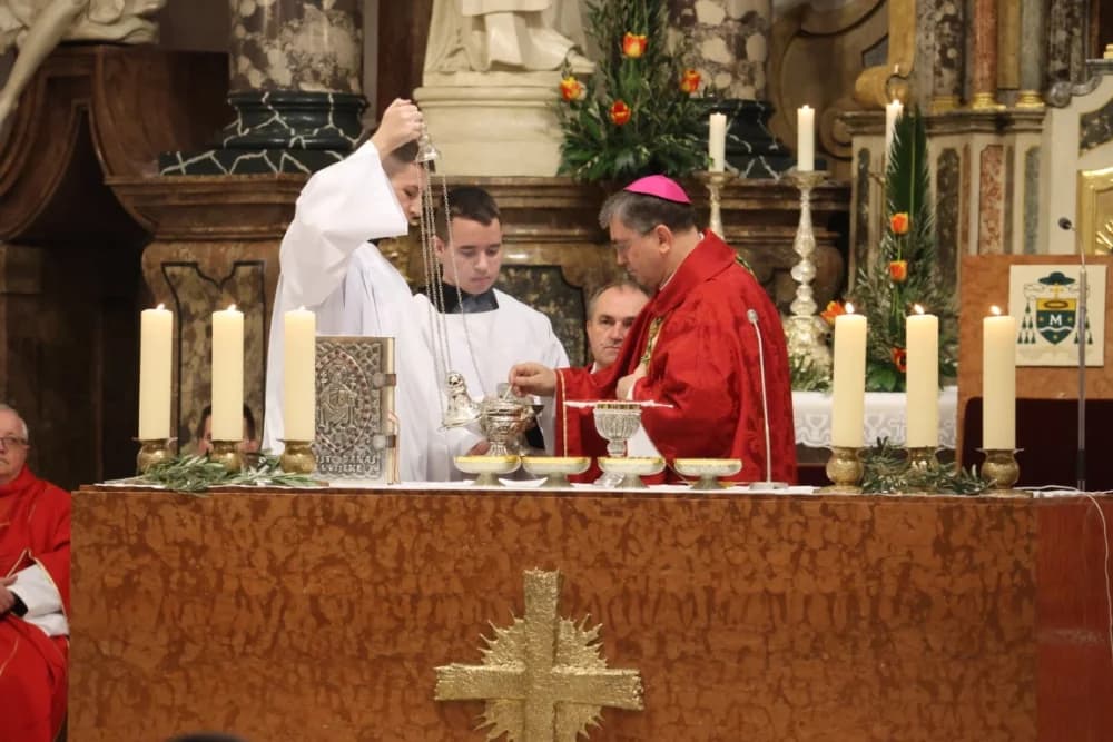 /FOTOGALERIJA/ Nedjelja Muke Gospodnje – Cvjetnica u požeškoj Katedrali