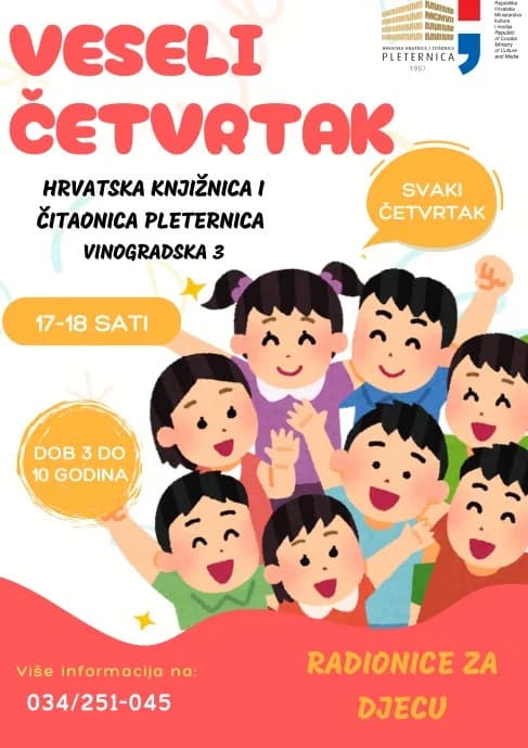 DJEČJE RADIONICE U PLETERNIČKOJ KNJIŽNICI: Odobren projekt ʼʼVeseli četvrtakʼʼ za djecu od tri do deset godina
