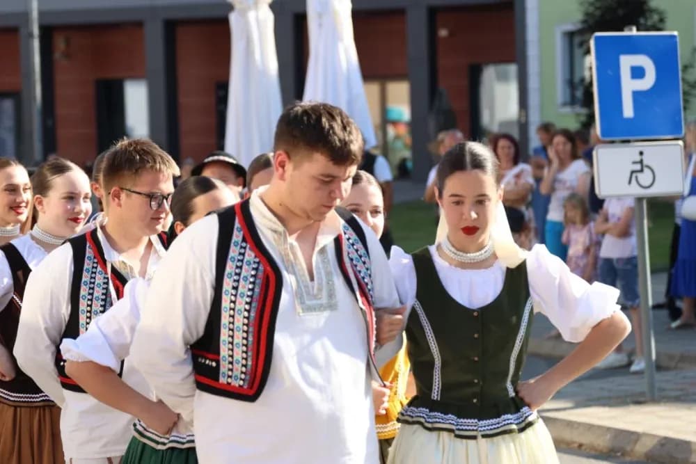 Povorka konjanika i konjskih zaprega ta članova kulturno-umjetničkih društava ulicama grada Pleternice