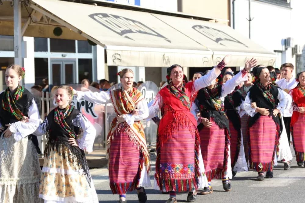 Povorka konjanika i konjskih zaprega ta članova kulturno-umjetničkih društava ulicama grada Pleternice