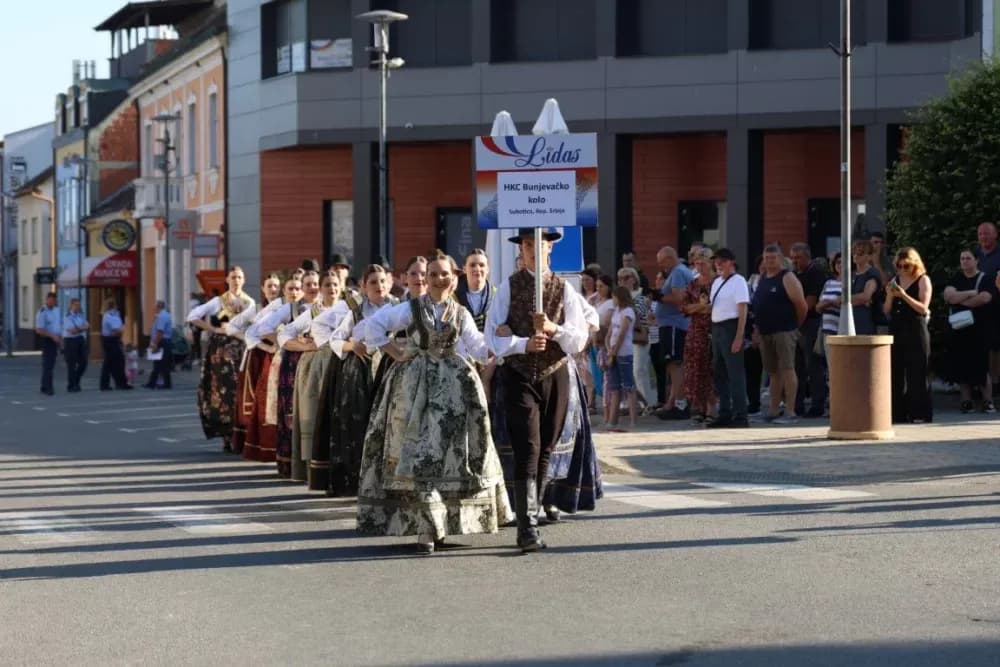 Povorka konjanika i konjskih zaprega ta članova kulturno-umjetničkih društava ulicama grada Pleternice