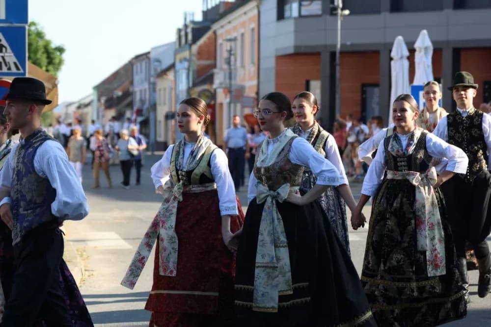 Povorka konjanika i konjskih zaprega ta članova kulturno-umjetničkih društava ulicama grada Pleternice