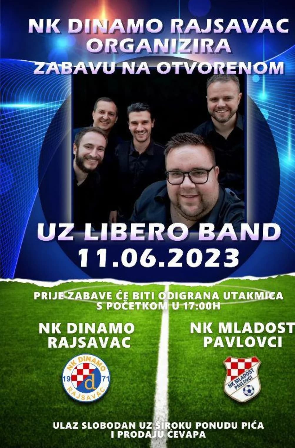 Nakon utakmice u Rajsavcu uz Libero band zabava na otvorenom: Nedjelja, 11.lipnja 2023.