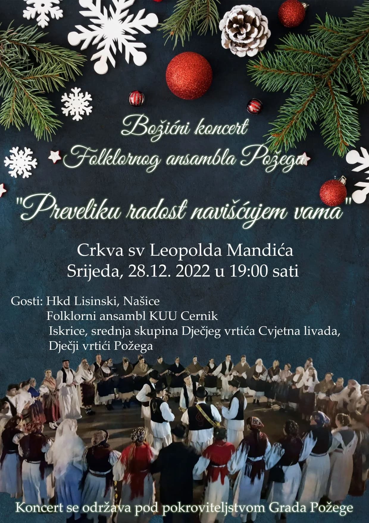 Ove srijede Božićni koncert fokloraša i tamburaša ansambla Požega i njihovih gostiju