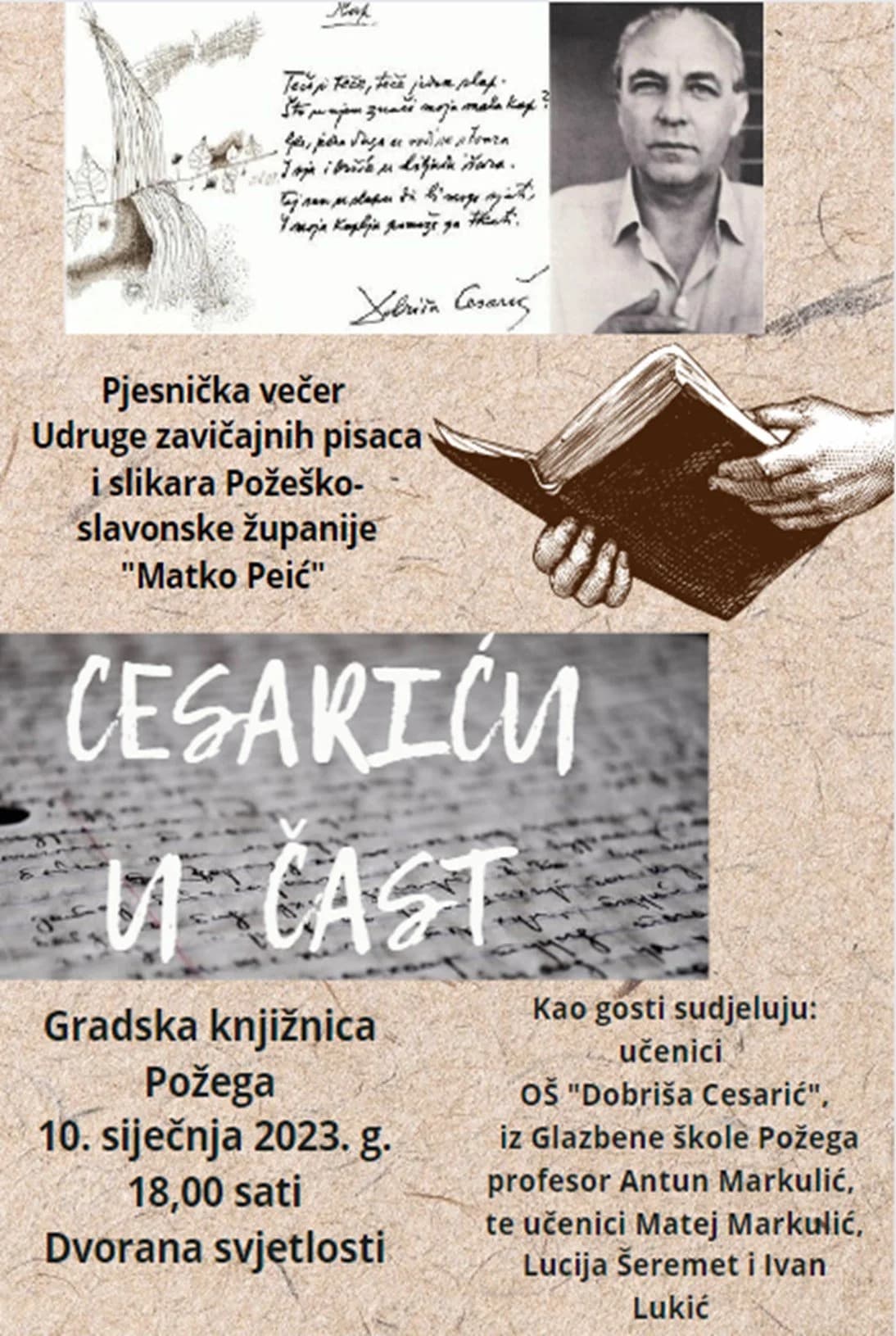 Uz dan rođenja Cesarića pjesnici će čitati stihove, a učenici muzicirati