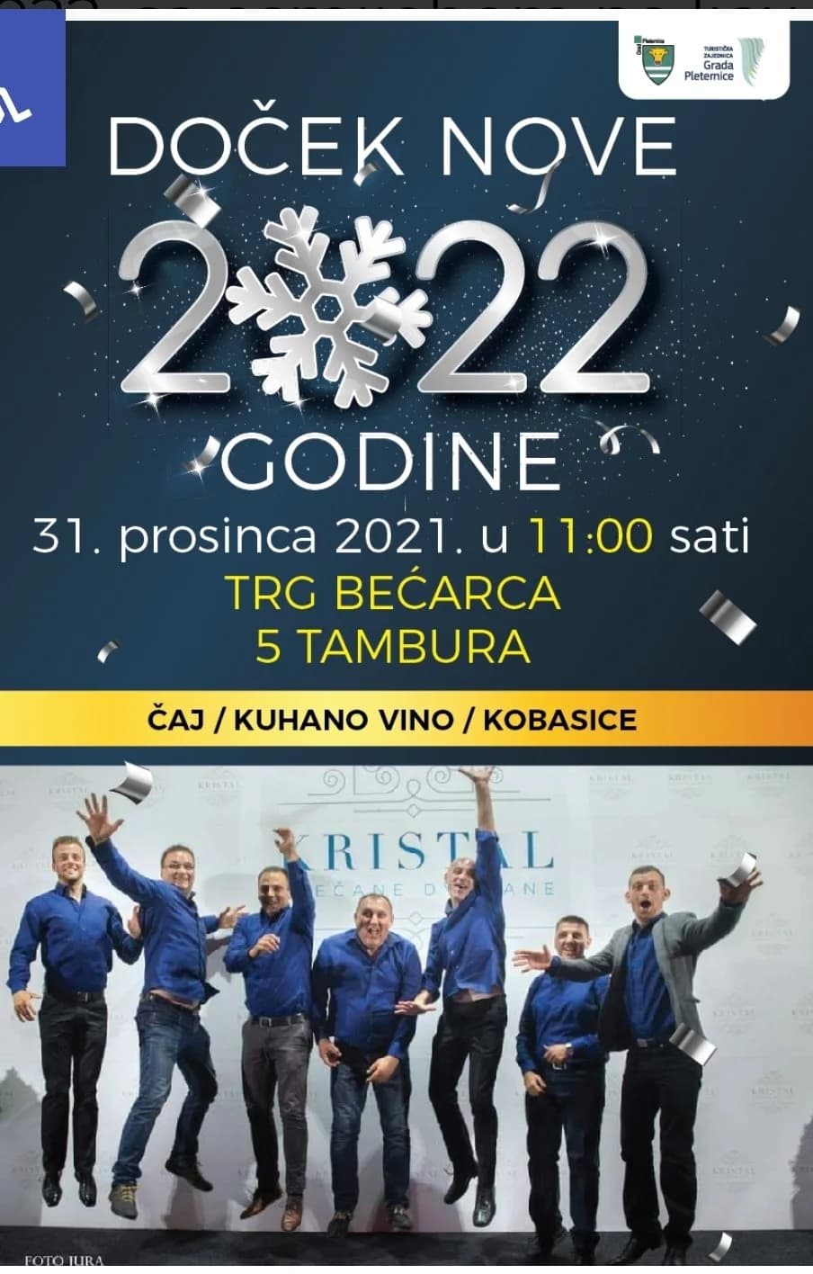 Gradska uprava Pleternice još jednom poziva na  “Doček Nove godine u podne” na Trgu bećarca uz Djeda, vilenjake i 5 tambura