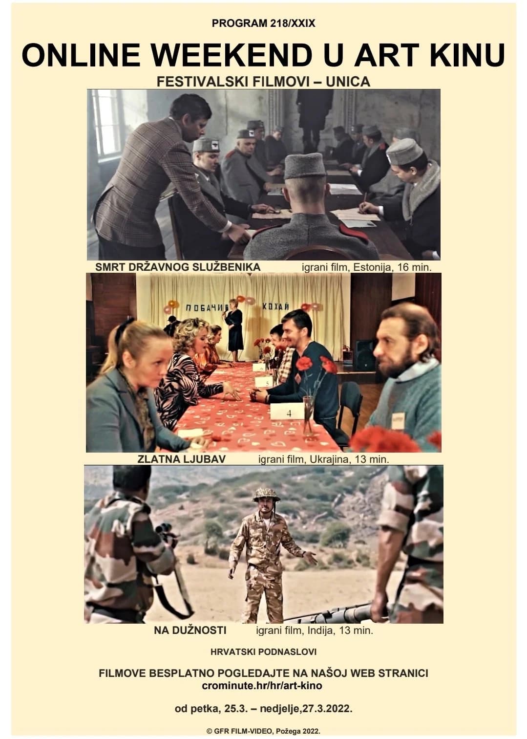 Prikazuju se kratki igrani filmovi iz Ukrajine, Estonije i Indije