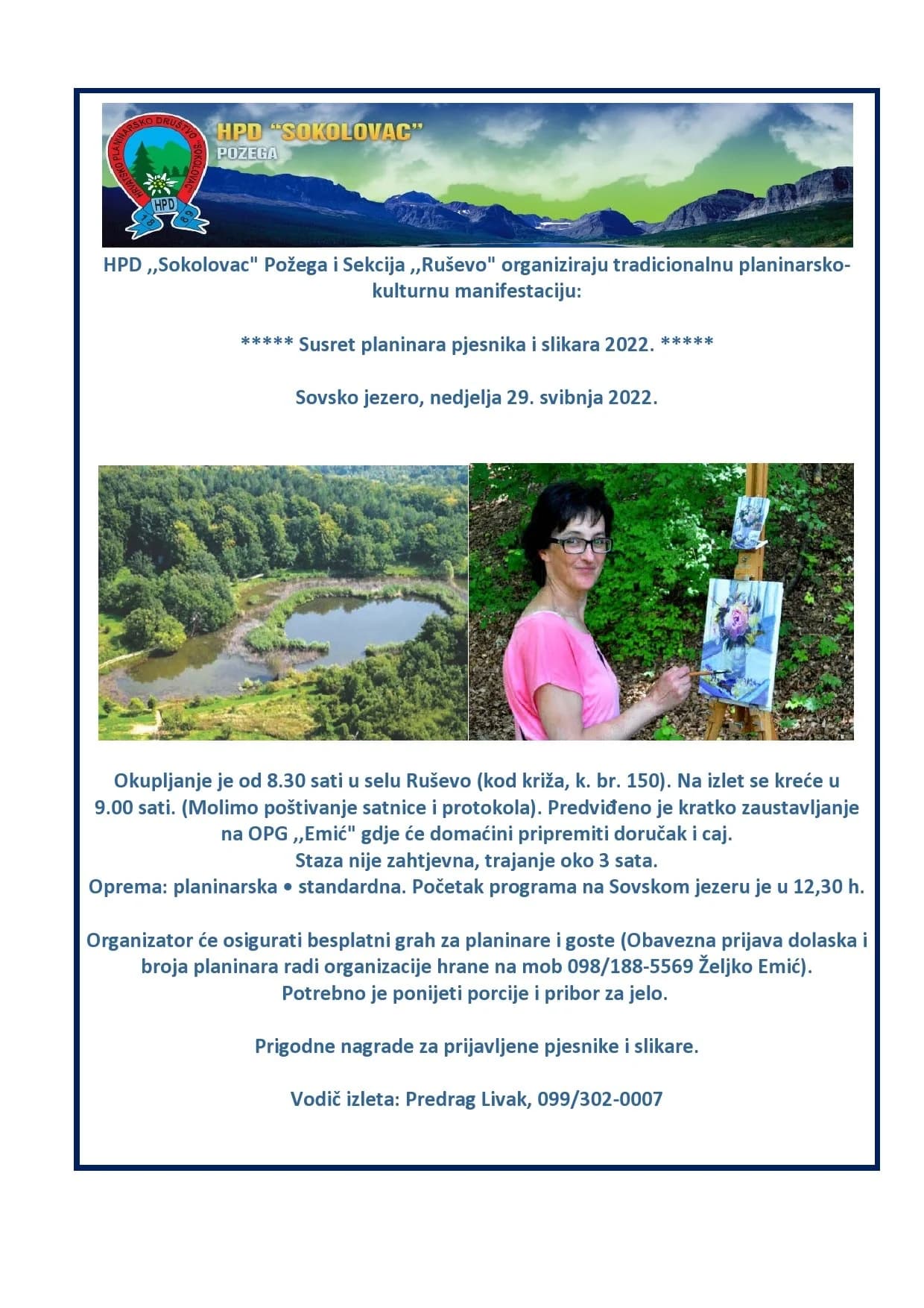 Ove nedjelje na Sovskom jezeru susret planinara pjesnika i slikara