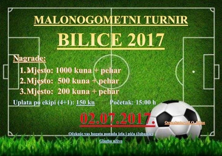Malonogometni turnir u Bilicama, nedjelja 2.srpnja: "Pozivamo sve naše sportske prijatelje ali i one koji će to tek postati"