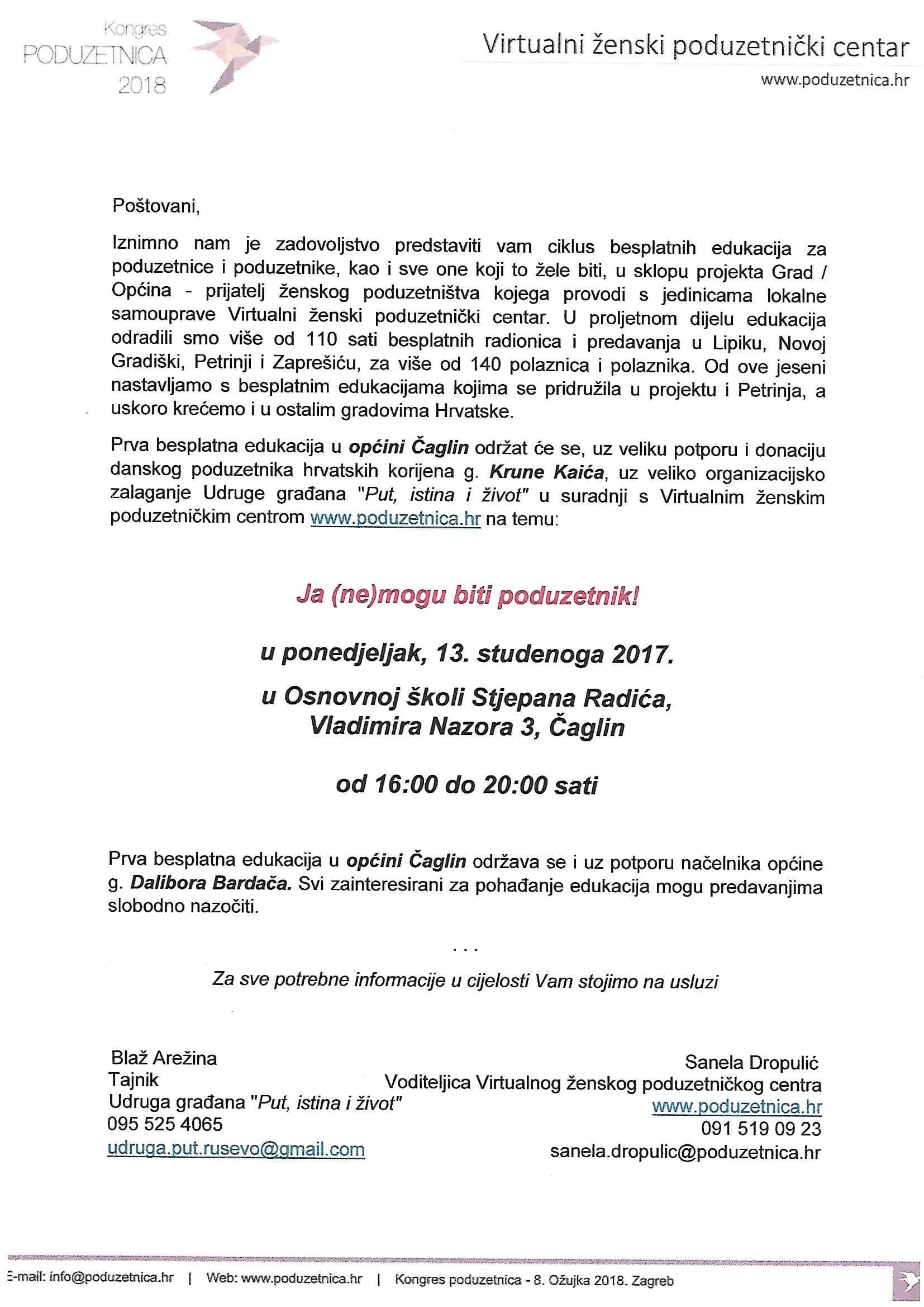 POGLED U BUDUĆNOST: Besplatna edukacija o poduzetništvu 13. studenog u Čaglinu
