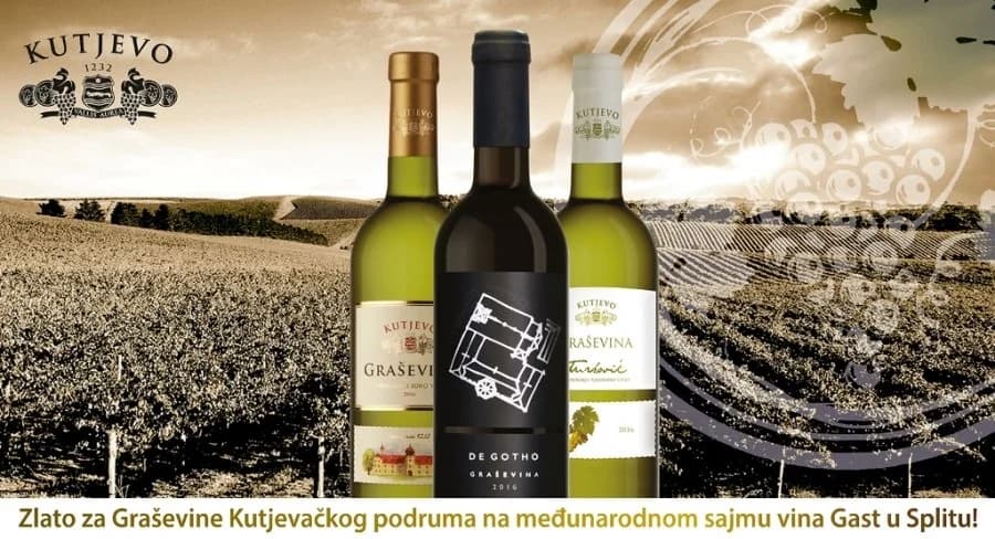Kutjevo d.d. briljiralo sa 3 zlatne medalje iz berbe 2016.: Vrhunska graševina, Graševina Turković i Graševina De gotho