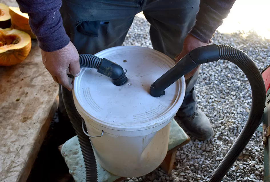 Inovacija u Alilovcima: Slavko Bartolović koristi usisavač za brzo vađenje sjemenki buče