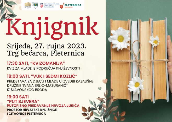 Požega.eu | ZADNJI OVOGODIŠNJI „KNJIGNIK“ 27. RUJNA U PLETERNICI: Program za djecu i mlade na Trgu bećarca, a za odrasle  predavanje i promocija knjige u Knjižnici