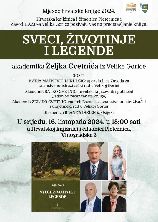 Požega.eu | Večeras u Pleternici predstavljanje knjige ʼSveci, životinje i legendeʼ akademika Željka Cvetnića