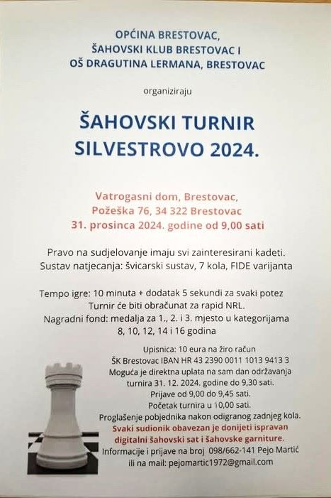 Požega.eu | Kadetski šahovski turnir „Silvestrovo 2024“