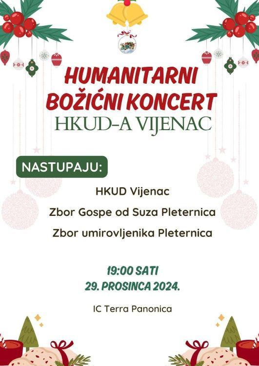 Požega.eu | (NAJAVA) Humanitarni božićni koncert HKUD-A Vijenac u Pleternici za Udrugu Osmjeh