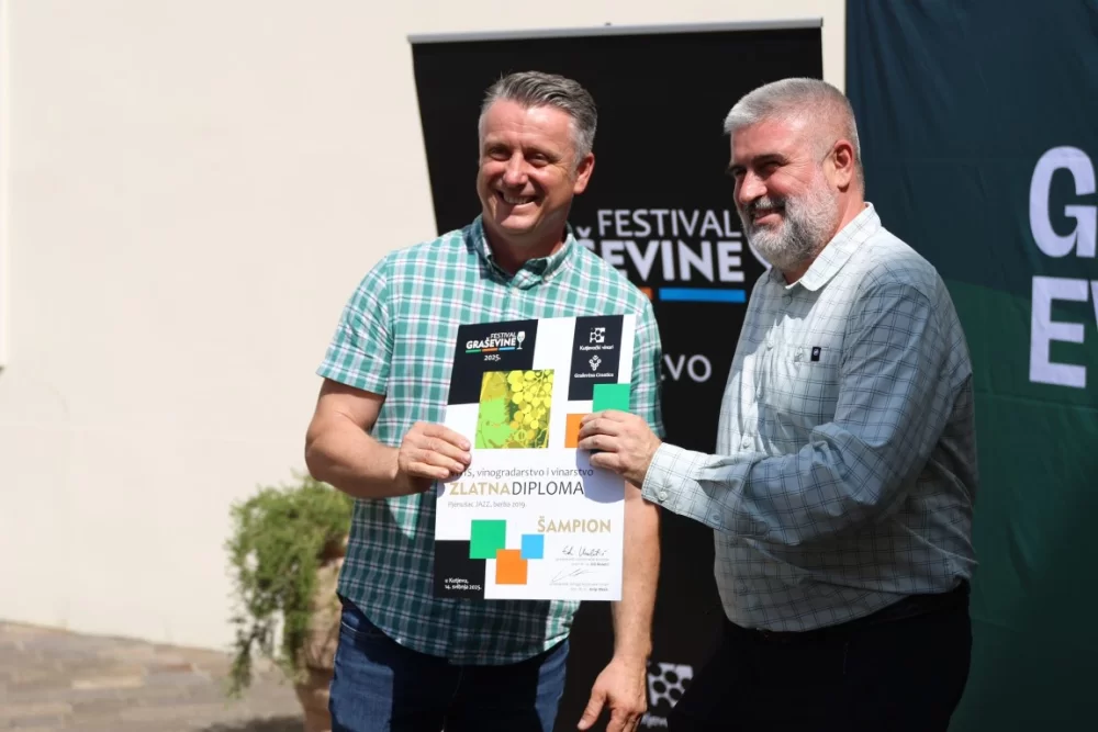 Dodijeljena šampionska priznanja za vrhunska vina u sklopu Festivala graševine 2025.: Šampion berbe 2024. za suha vina – Kutjevo d.d. 