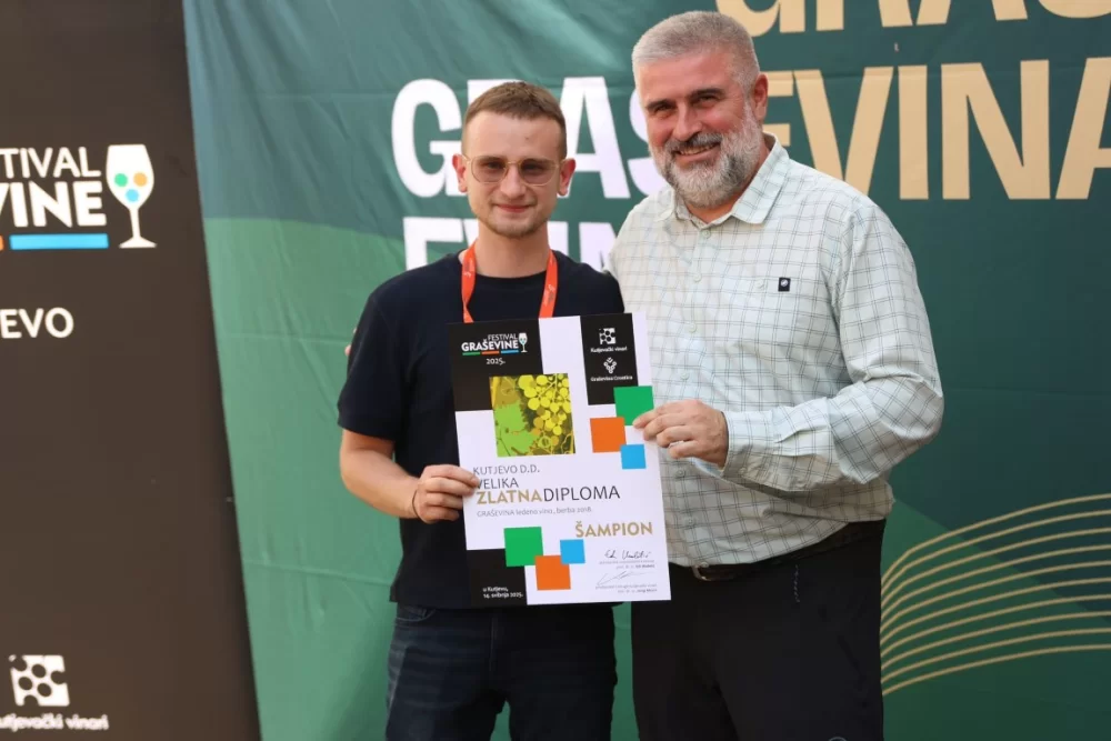 Dodijeljena šampionska priznanja za vrhunska vina u sklopu Festivala graševine 2025.: Šampion berbe 2024. za suha vina – Kutjevo d.d. 