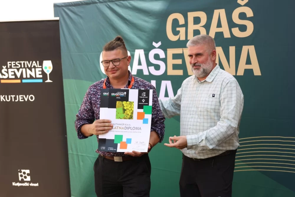 Dodijeljena šampionska priznanja za vrhunska vina u sklopu Festivala graševine 2025.: Šampion berbe 2024. za suha vina – Kutjevo d.d. 