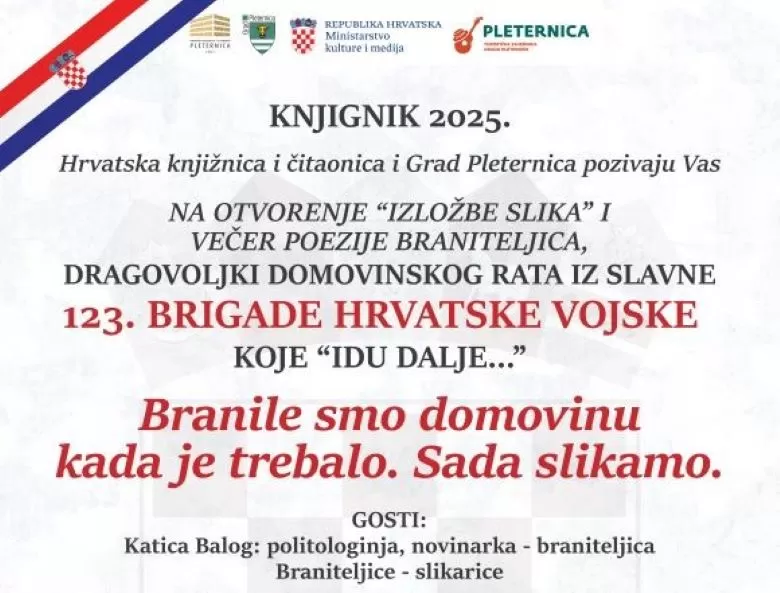 KNJIGNIK PLETERNIČKE KNJIŽNICE Otvorenje izložbe slika i večer poezije braniteljica dragovoljki Domovinskog rata