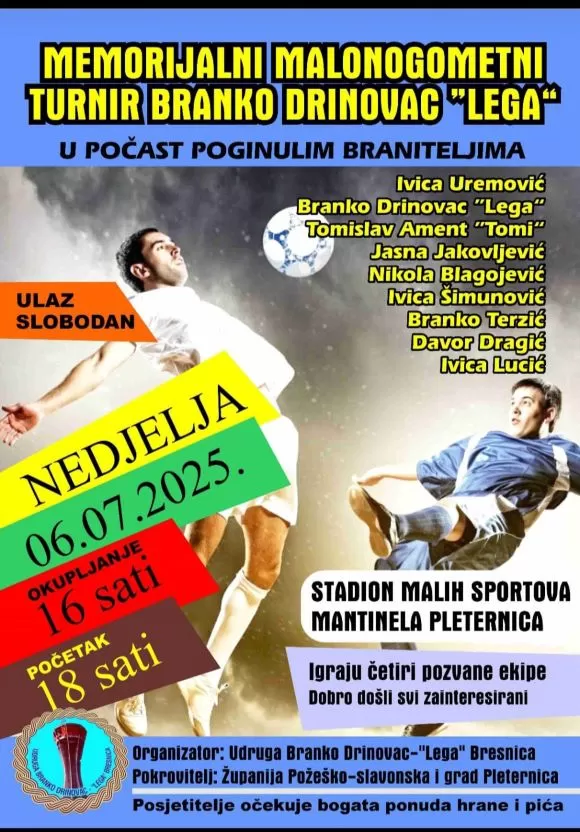 Požega.eu | POČAST POGINULIM BRANITELJIMA: Memorijalni malonogometni turnir „Branko Drinovac-Lega“