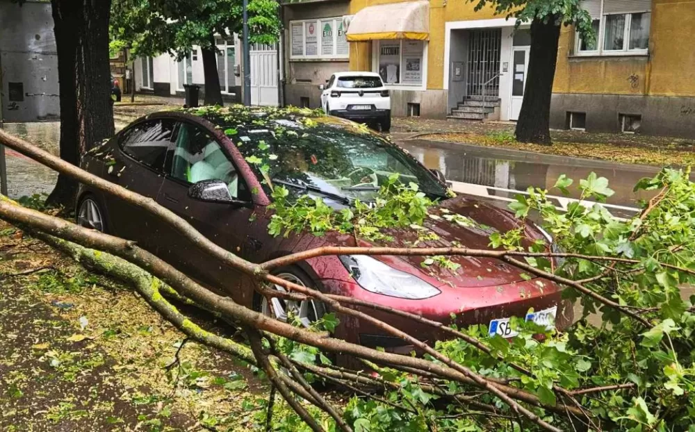 Oluja s jakom tučom pogodila Slavonski Brod i okolicu, poplavljene ulice, porušena stabla...