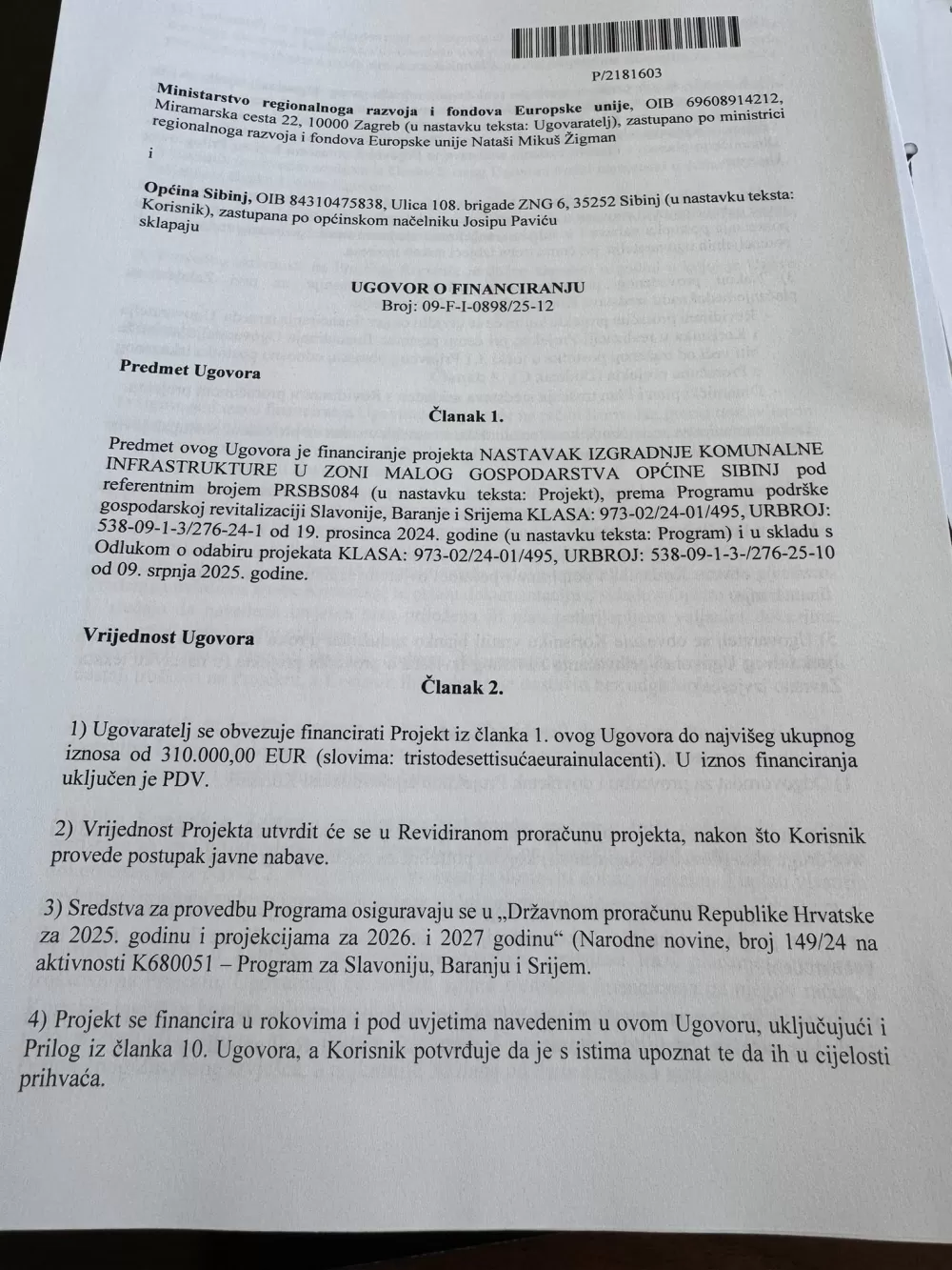 Sibinjski se načelnik Josip Pavić izborio za 310 tisuća bespovratnih eura za Zonu malog gospodarstva